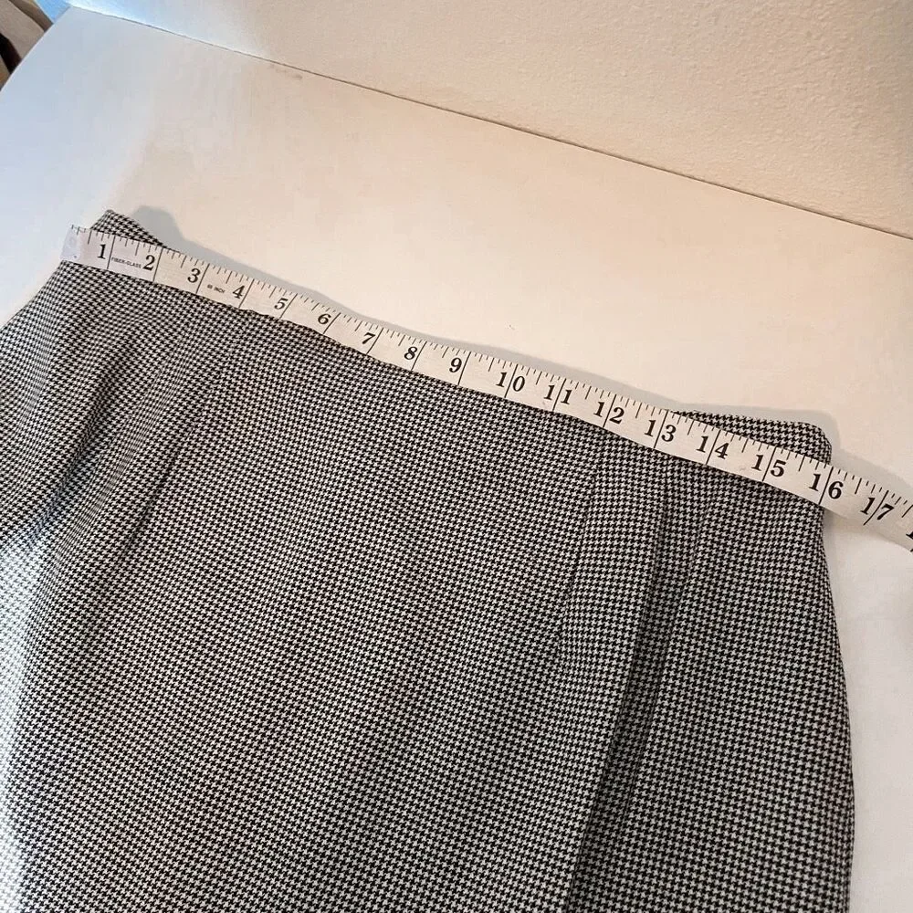 Vintage Houndstooth Knee Length Wool‎ Skirt Size 14
